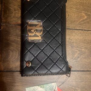 Black Quilted Wallet with Gold Accents